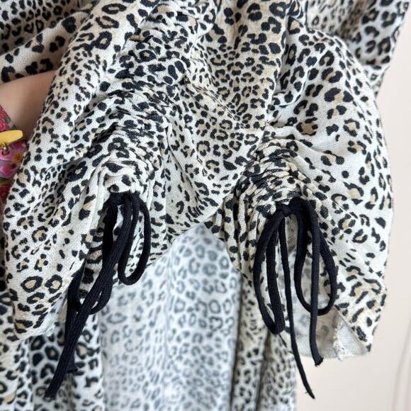 Chicos Open Front Cardigan Leopard Print Tie Sleeve Large Knit Lagenlook Classic - Picture 5 of 7